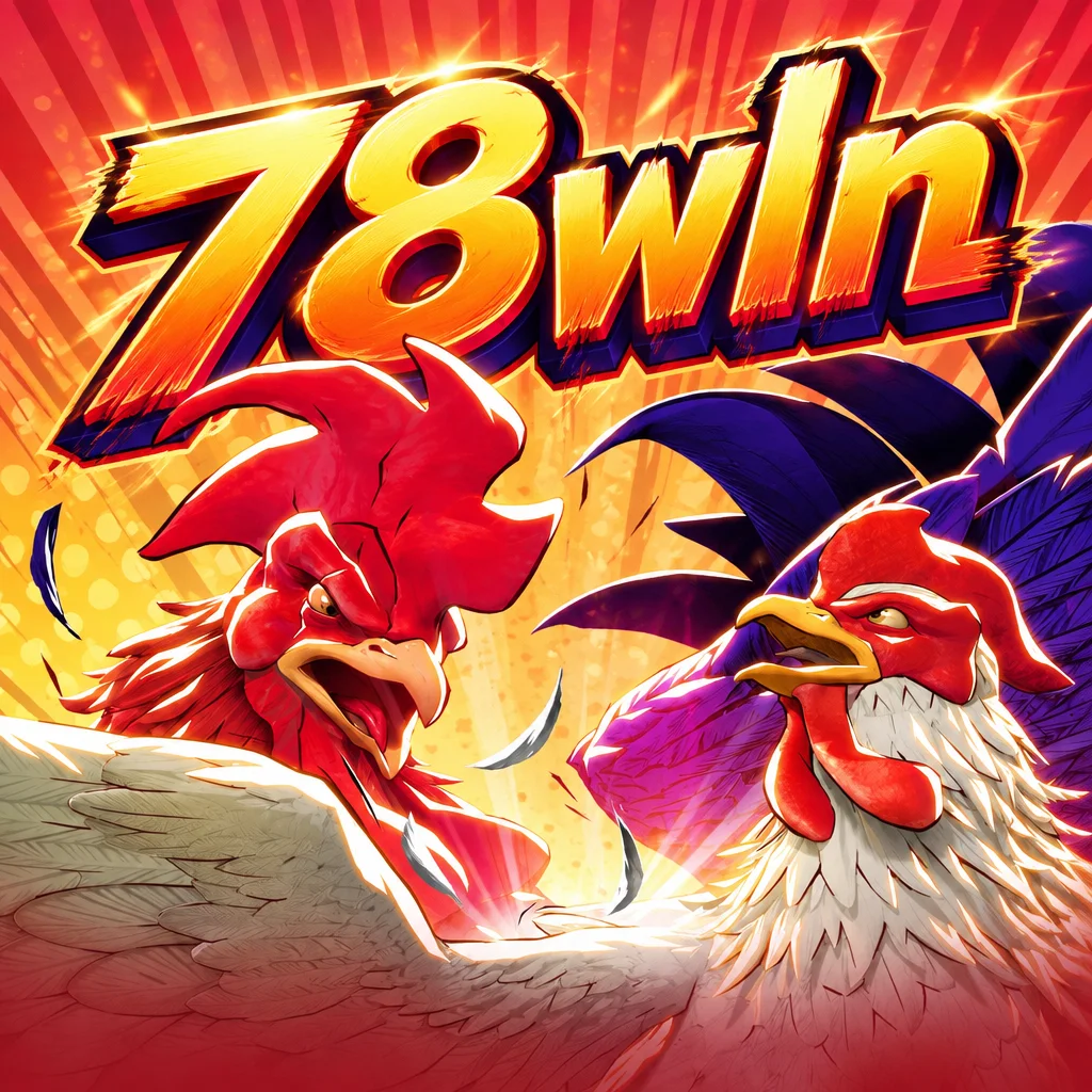 โลโก้ 78wln เหนือภาพการประชันของไก่ชนสองตัวในสไตล์การ์ตูนจากเกม Rooster Rbl