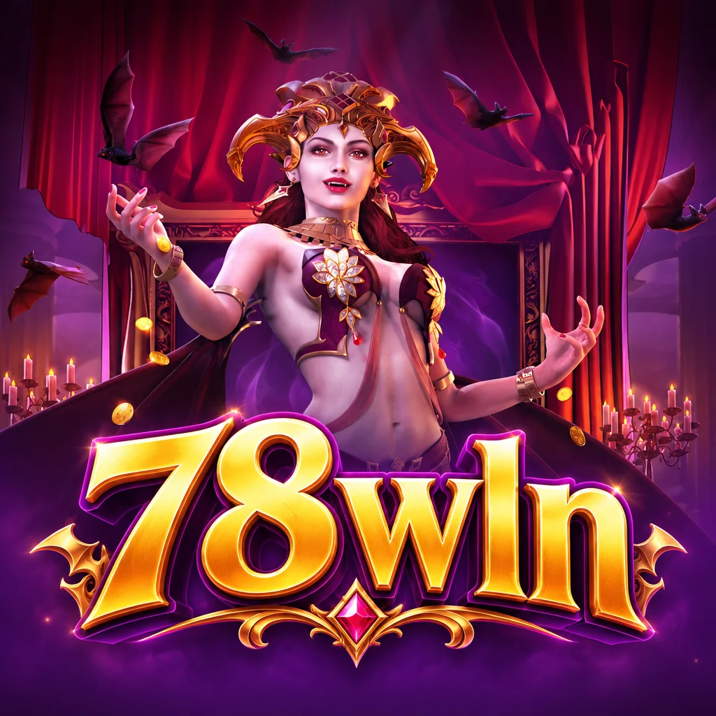 แวมไพร์สาวในบรรยากาศปราสาทโกธิคมืดสลัวพร้อมโลโก้ 78wln จากเกม Vampires Charm